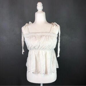 American Eagle White Tie Strap Eyelet Tank Top M